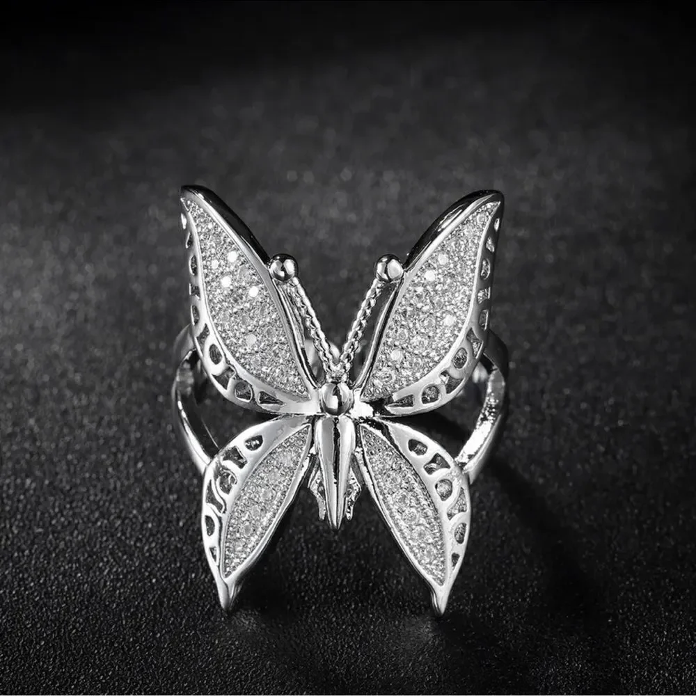 Butterfly Ring Cubic Zirconia Adjustable